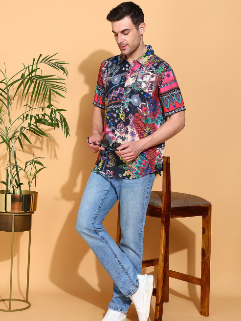Fashion Plus Store Men's Polyester Tropical Printed Regular Shirt