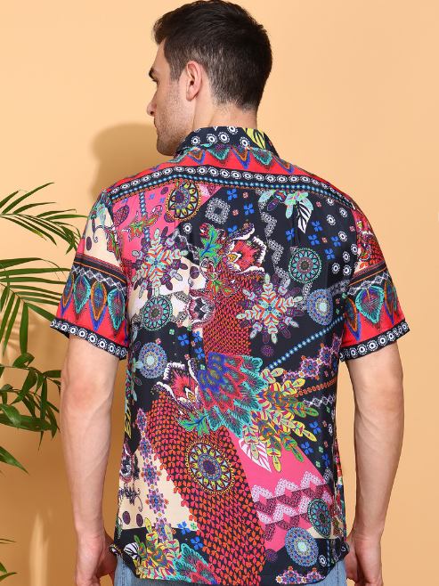 Fashion Plus Store Men's Polyester Tropical Printed Regular Shirt