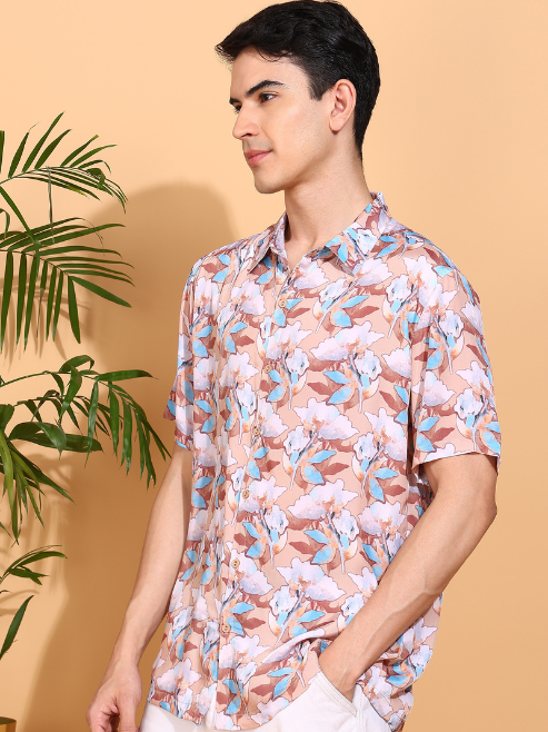 Fashion Plus StoreMen's Polyester Floral Printed Regular Shirt (Multi)
