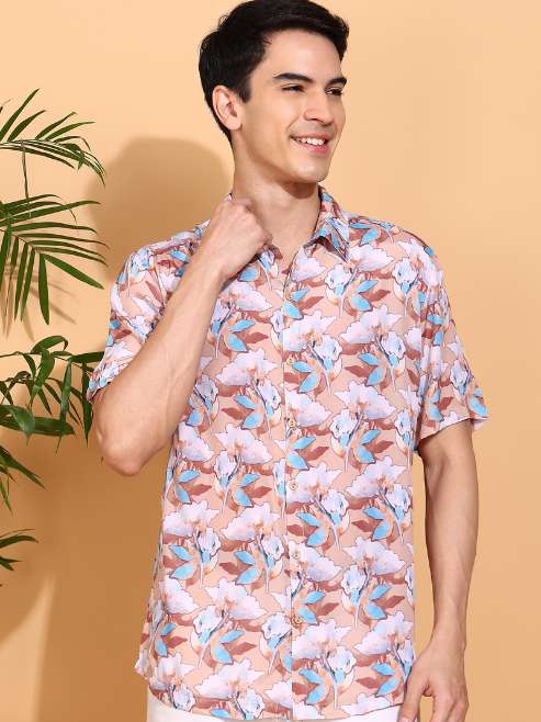 Fashion Plus StoreMen's Polyester Floral Printed Regular Shirt (Multi)
