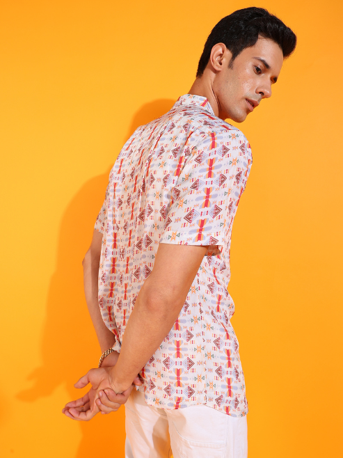Fashion Plus StoreMen's Polyester Geometrical Printed Regular Shirt (Multi)