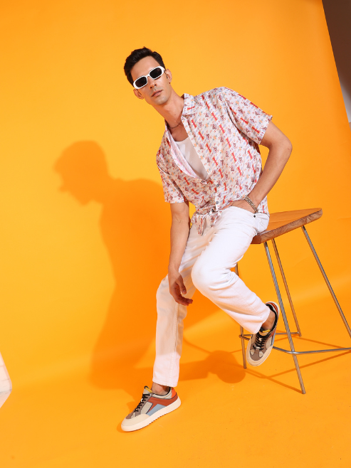 Fashion Plus StoreMen's Polyester Geometrical Printed Regular Shirt (Multi)