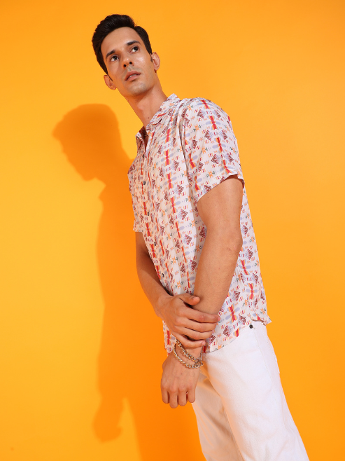 Fashion Plus StoreMen's Polyester Geometrical Printed Regular Shirt (Multi)