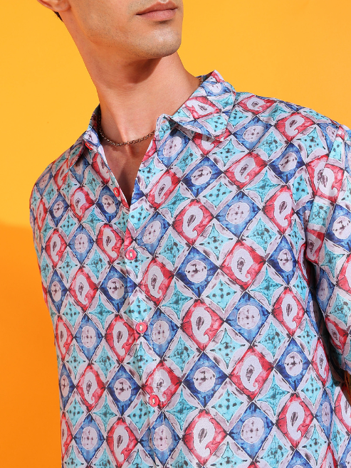 Fashion Plus StoreMen's Polyester Geometrical Printed Regular Shirt (Multi)