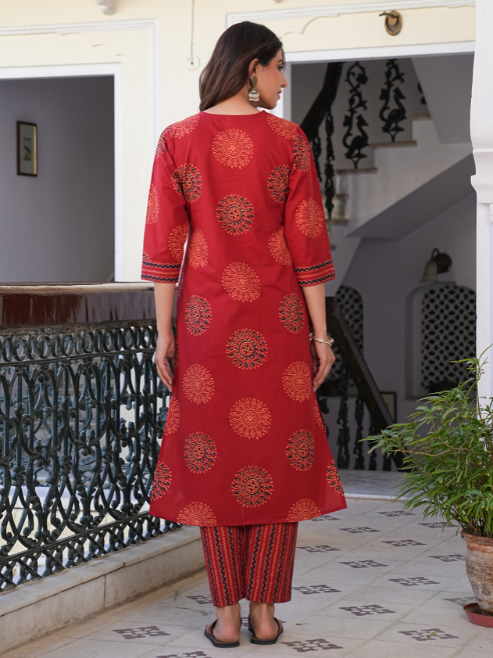 Maroon Printed Kurta Set with Dupatta for Women – Festive & Ethnic Wear
