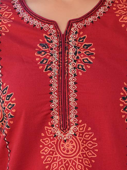 Maroon Printed Kurta Set with Dupatta for Women – Festive & Ethnic Wear