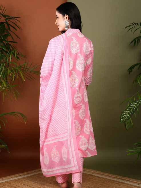 Pink Printed Kurta Set with Dupatta for Women – Stylish Ethnic Wear