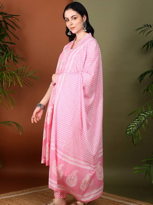Pink Printed Kurta Set with Dupatta for Women – Stylish Ethnic Wear