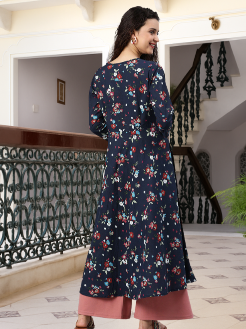 Festive & Party Floral Print Kurti (Blue)