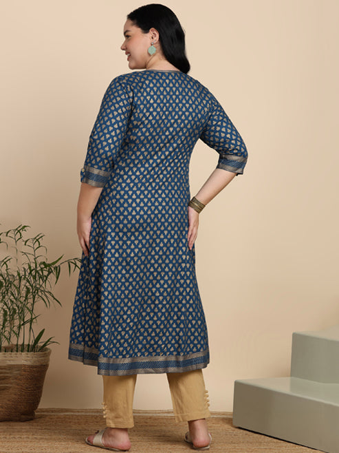Fashion Plus Store Women's Rayon Golden Floral Printed A-line Kurta