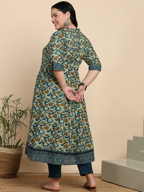 Cotton Floral Printed Anarkali Kurta (MAROON)