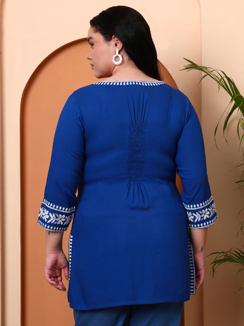 Fashion Plus Store Women’s Rayon Kurti with Printed Chikankari (Black)