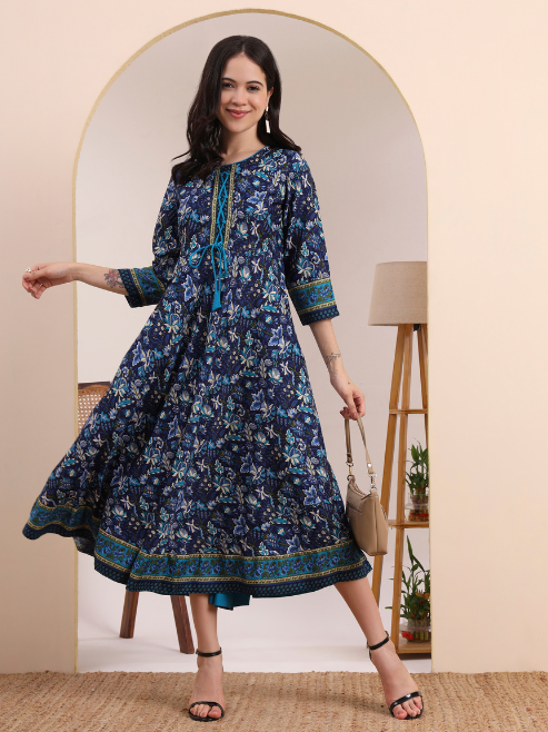 Fashion Plus Store Women's Rayon Relaxed Fit Anarkali 's Floral Printed Kurta