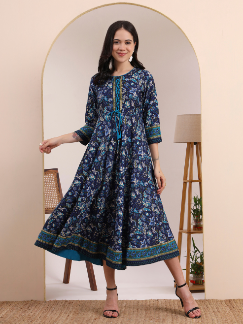 Fashion Plus Store Women's Rayon Relaxed Fit Anarkali 's Floral Printed Kurta