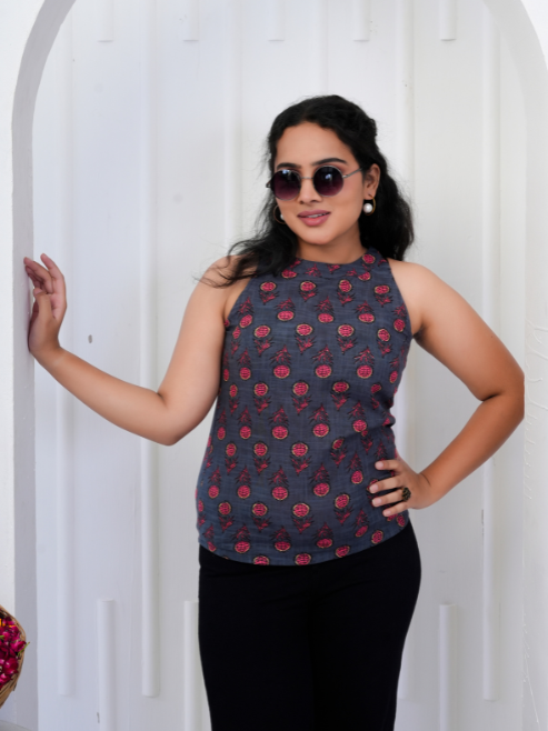 FASHION PLUS STORE Women's Cotton Regular Fit Floral Printed Hot Neck Regular Top