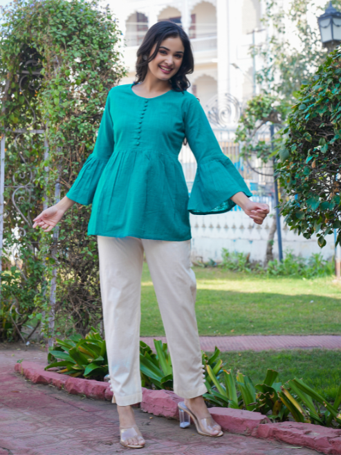 Casual Bell Sleeve Solid Top