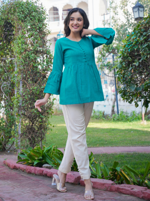 Casual Bell Sleeve Solid Top