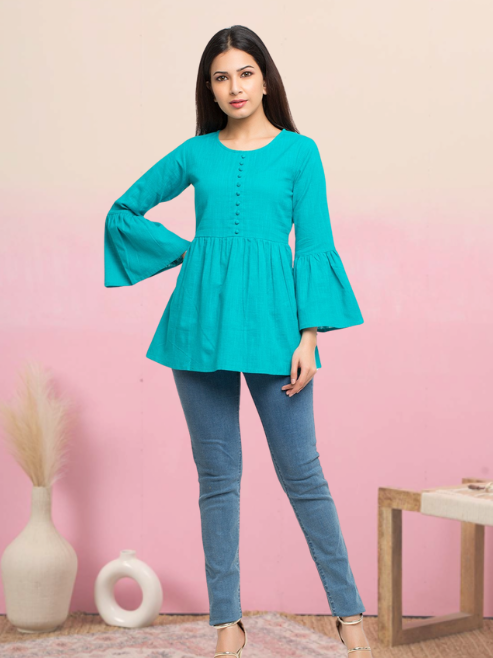 Casual Bell Sleeve Solid Top