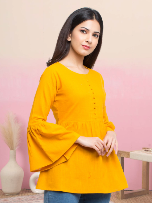 Casual Bell Sleeve Solid Top