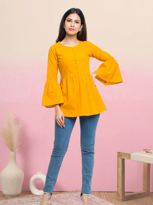 Casual Bell Sleeve Solid Top
