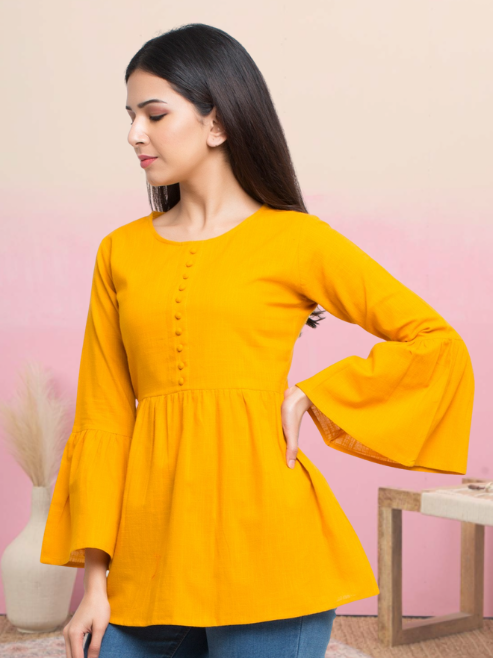 Casual Bell Sleeve Solid Top