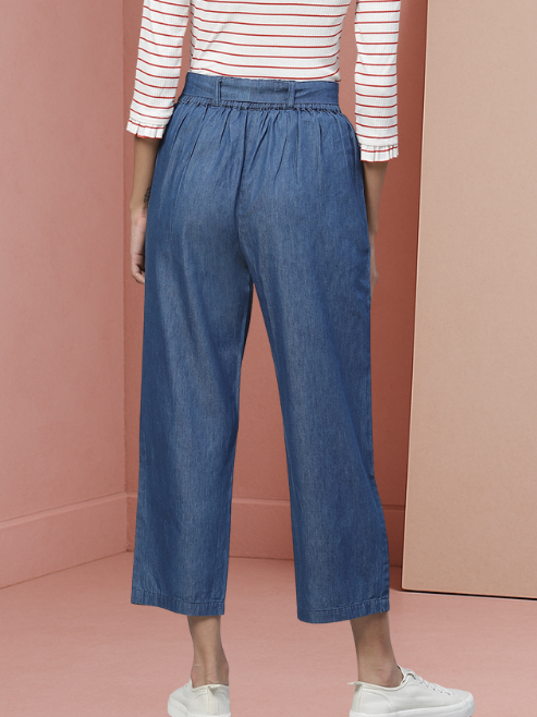 Denim Mid-Rise Culottes with Waist Tie-Up