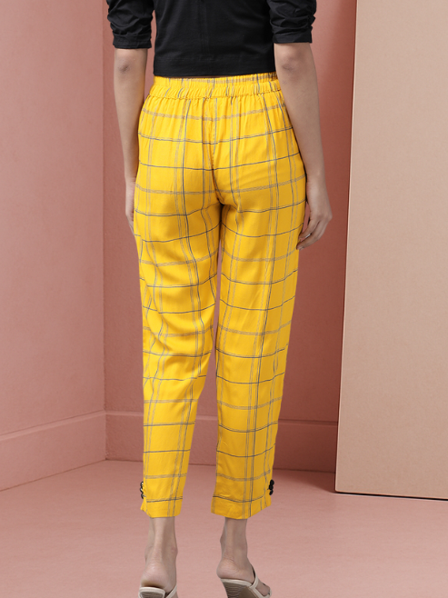 Rayon Checks Printed Regular Fit Casual Trouser Pants