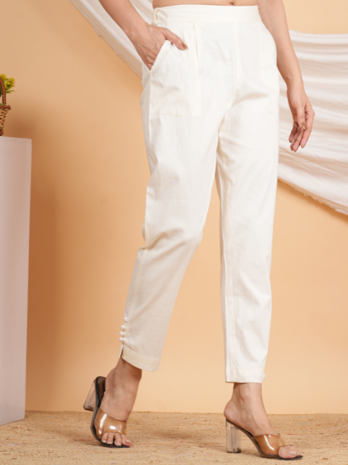 Fashion Plus Store Women's Offwhite Lycra Trouser (Offwhite)