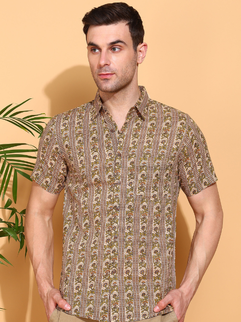 Fashion Plus Store Men's Cotton Warli Print Regular Shirt (Offwhite )