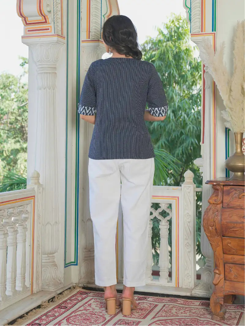 Blue Kantha Stripe Top (Blue)