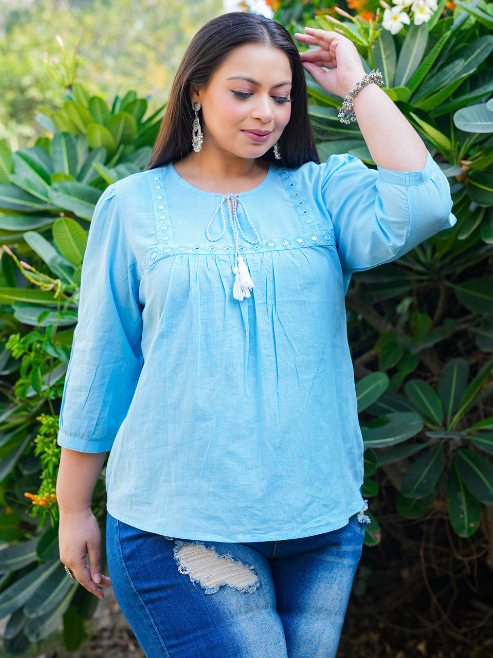 Plus Size Cotton Embroidered Top