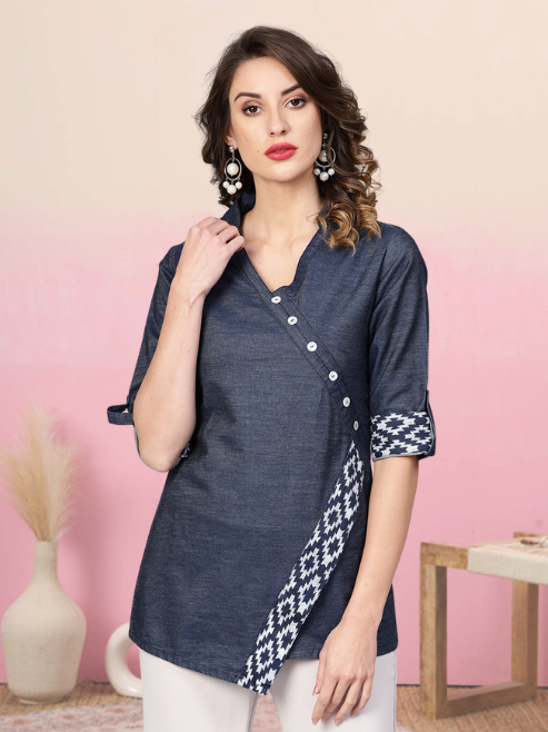 Denim Printed Regular Top (Blue)