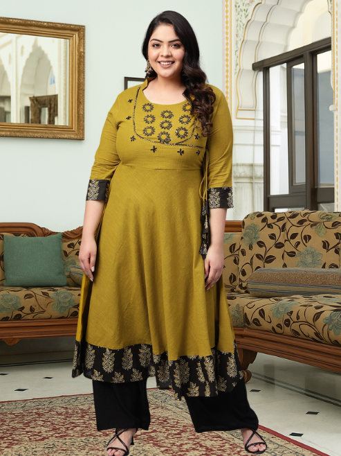 Cotton Slub Sequin Work Angrakha Kurta