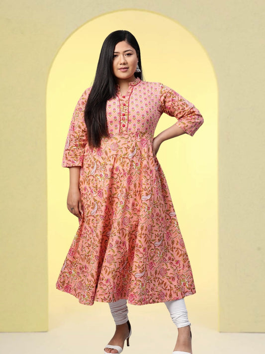 women cotton floral printed anarkali kurta