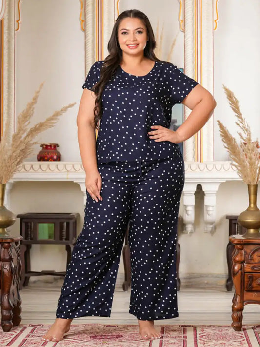 Fashion Plus Store Women's Cotton Straight Geomatrical Printed Night Suit for Women