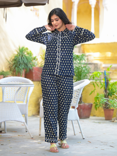 women geomatrical printed night suit blue 1