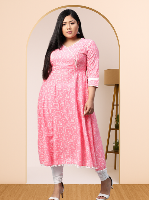 FASHION PLUS STORE Women's Cotton Floral Print Anarkali Kurta  (Black)