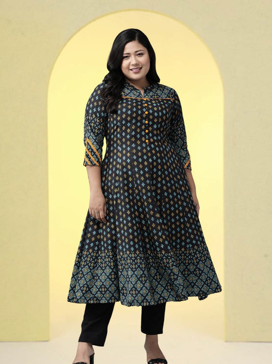 women plus size rayon floral printed anarkali kurta