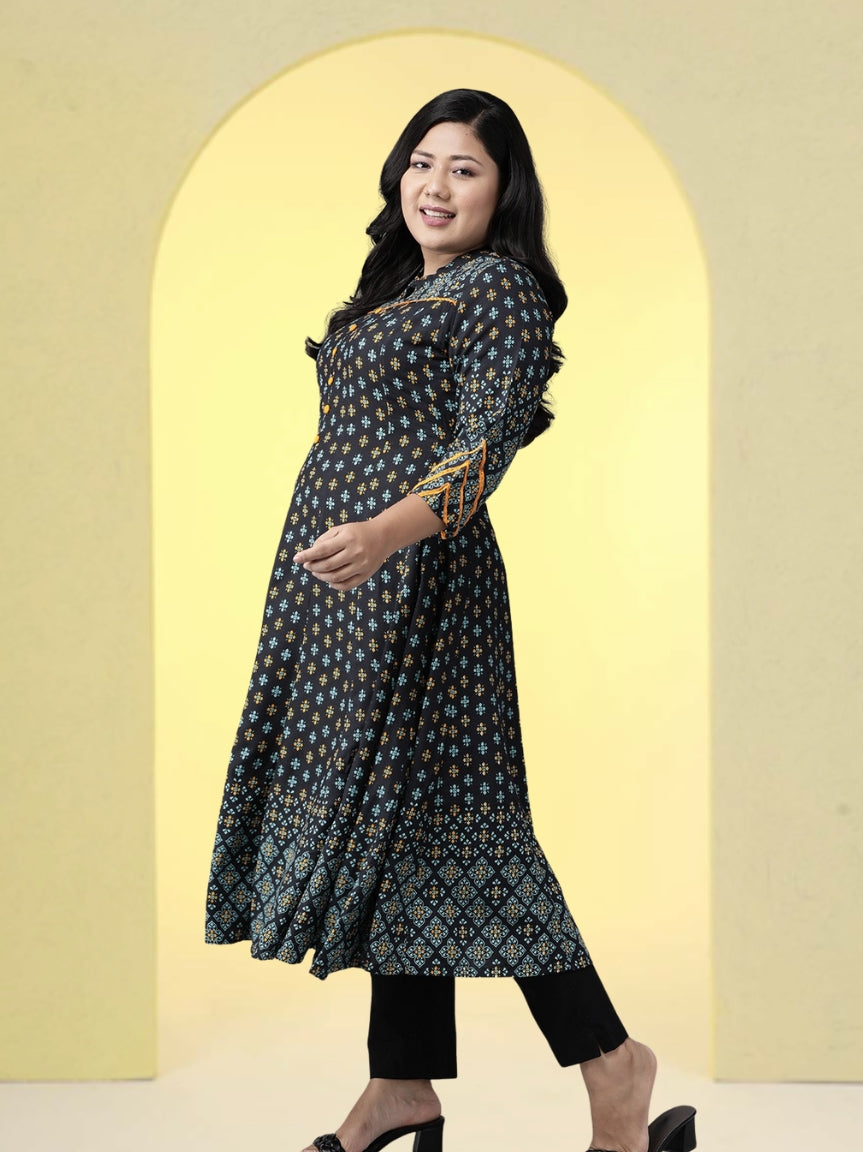 women plus size rayon floral printed anarkali kurta