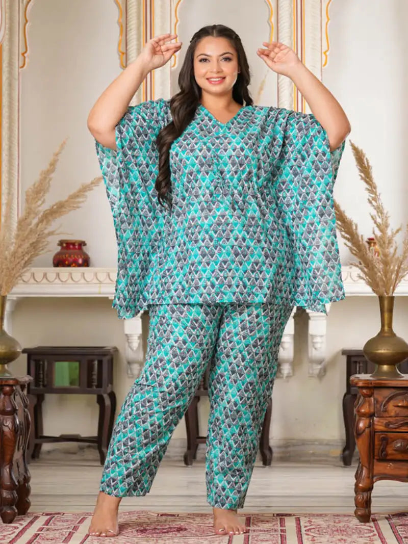 Geomatrical Printed Kaftan Night Suit