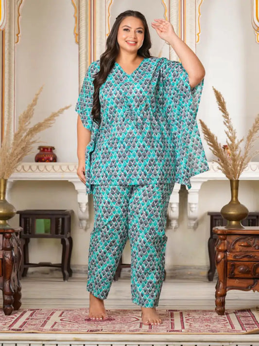 Geomatrical Printed Kaftan Night Suit