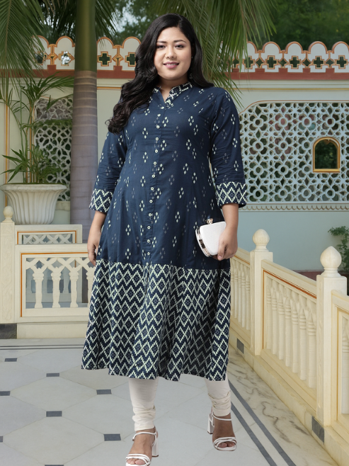 Cotton Ikat Printed A-line Kurta