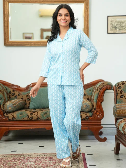 Floral Printed Night Suit (BLUE)