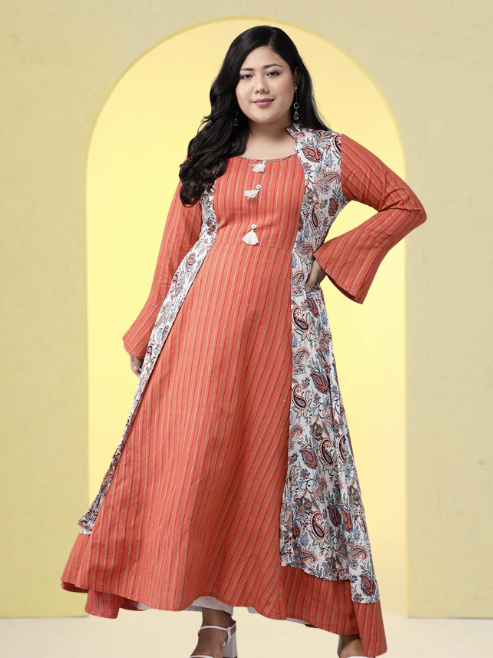 Rayon Geometric Print Embroidered Anarkali Kurta