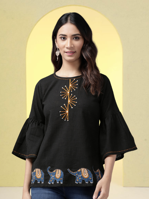 Cotton Slub Patch Work Top