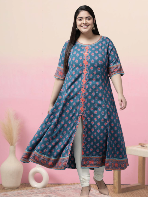 Rayon Printed Anarkali Kurta (Blue)