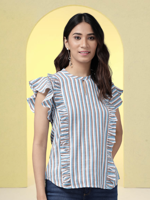 Fashion Plus Store Women's Cotton blend Stripeed Regular Top(MULTI)