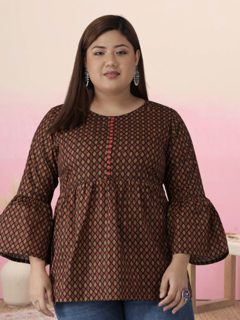Fashion Plus Store Women's Cotton Geometrical Printed Regular Kurti