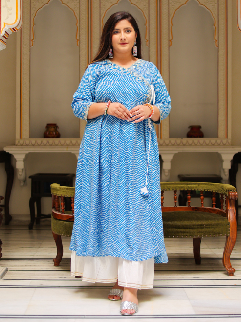 Fashion Plus Store Women leheriya printed Angrakha anarkali kurta