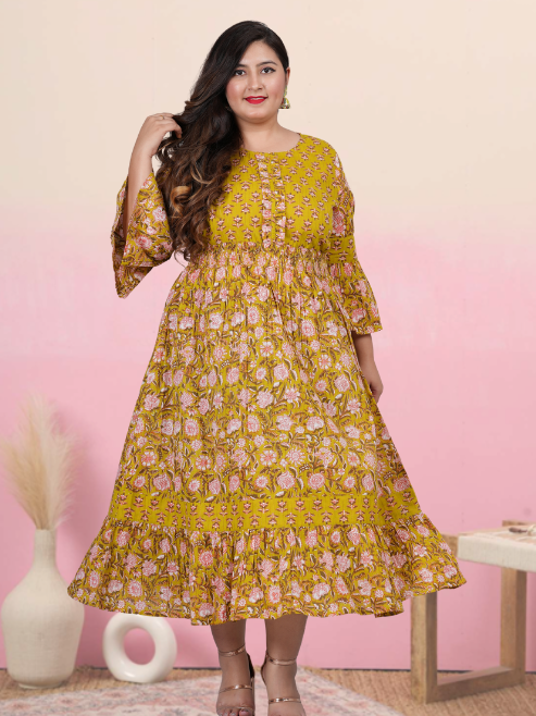 womens embroidered floral printed a line kurta pink